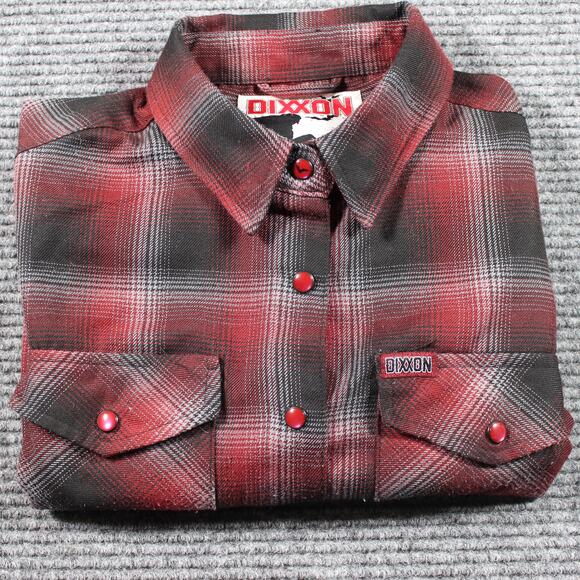 Dixxon Flannel The Count Womens Small Red Black Plaid Pearl Snap - Picture 9 of 9